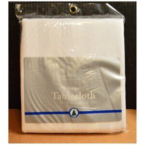NEW Home Trends Tablecloth White Stripe Design Polyester ~90" Round